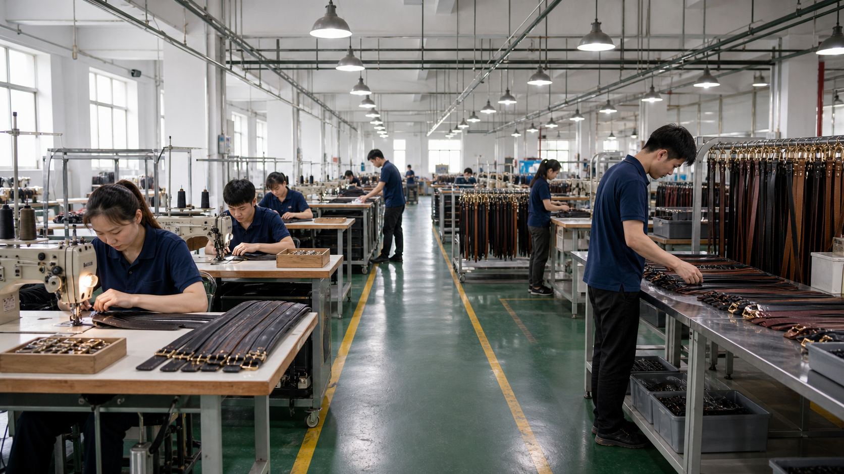 Employees working in Lebo belt workshop