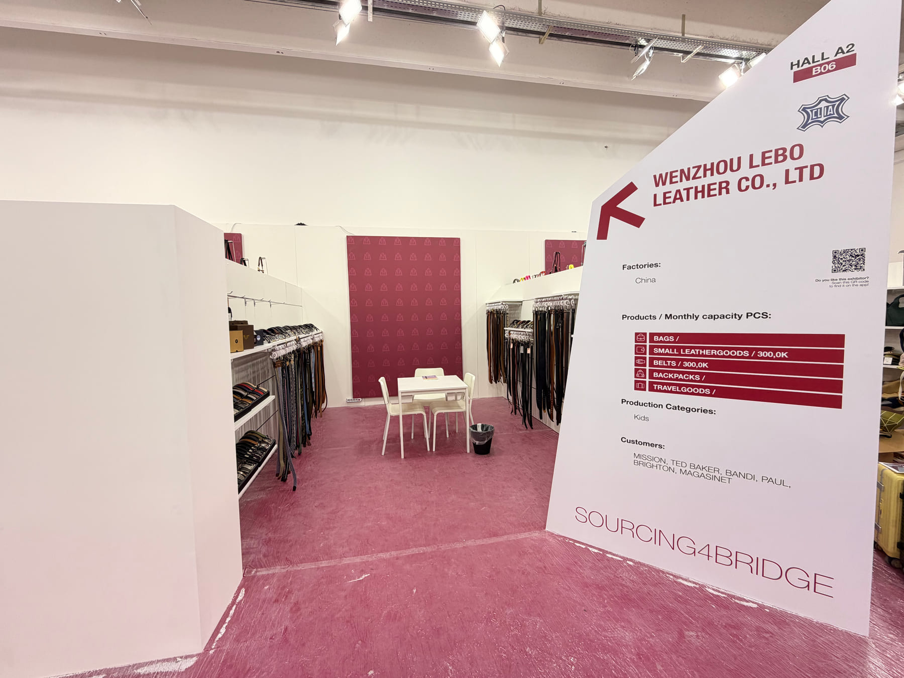 Complete LEBO exhibitor booth at Hall A2 booth B06 during Expo Riva Schuh and Gardabags 2026