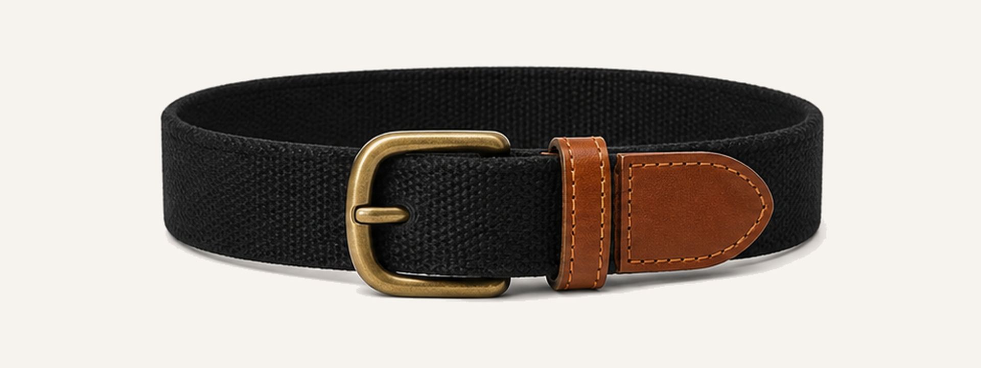 Canvas leather-tab belt - Black / Cognac