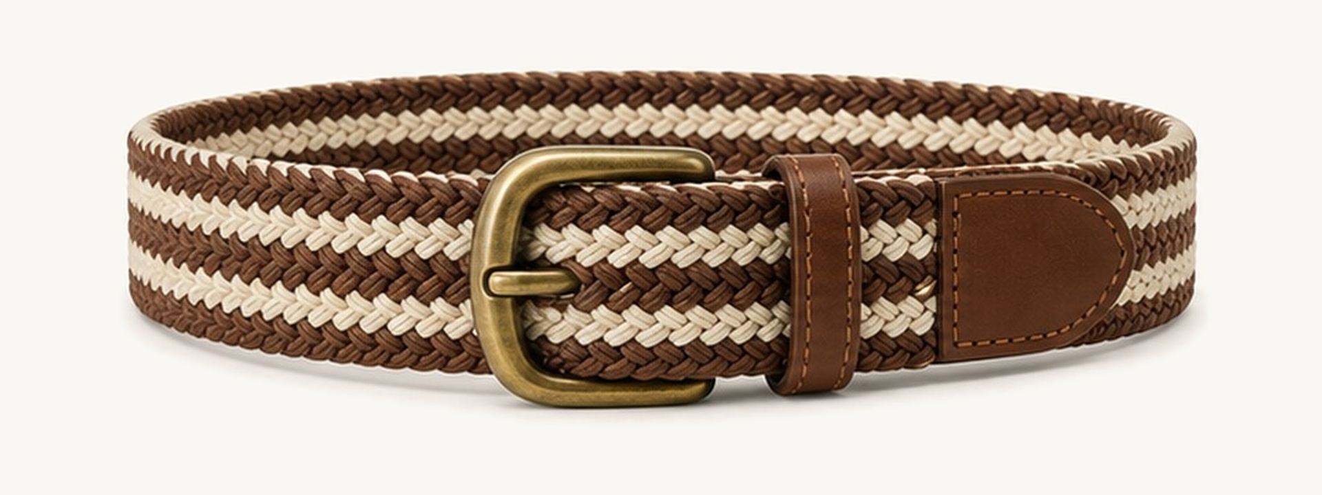 Two-tone braided elastic belt - Brown / Cream