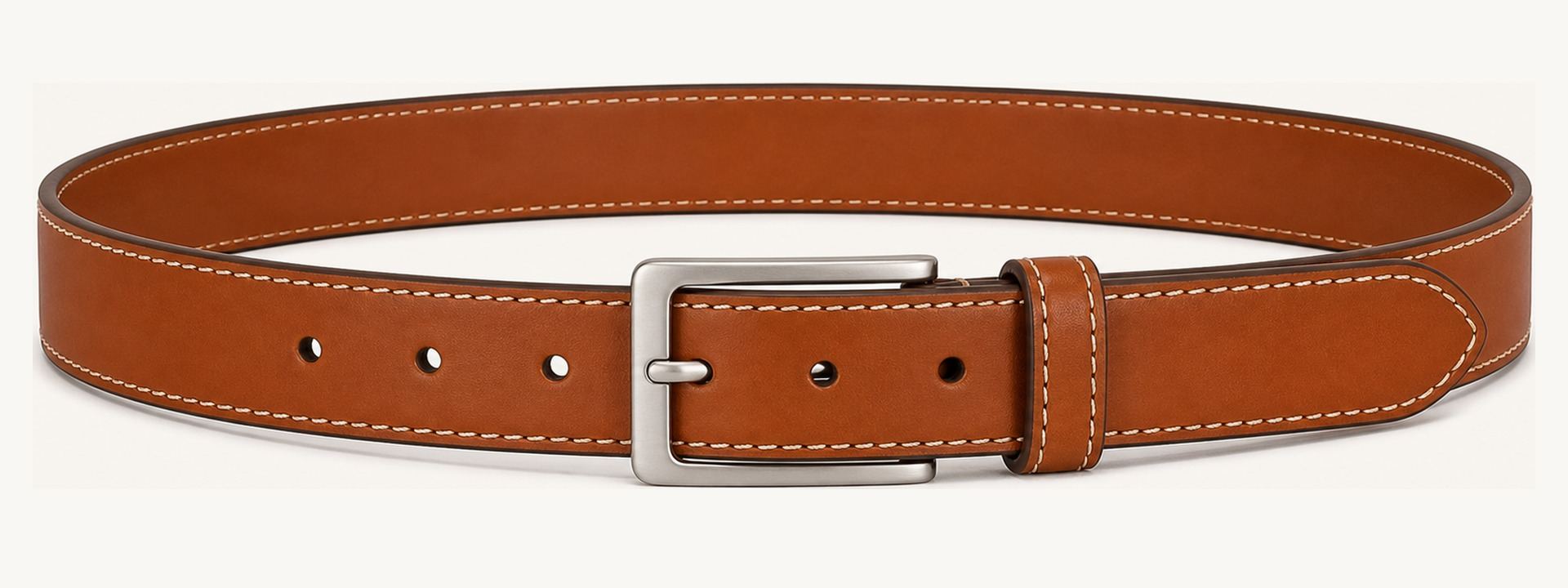 Contrast stitch casual belt - Cognac