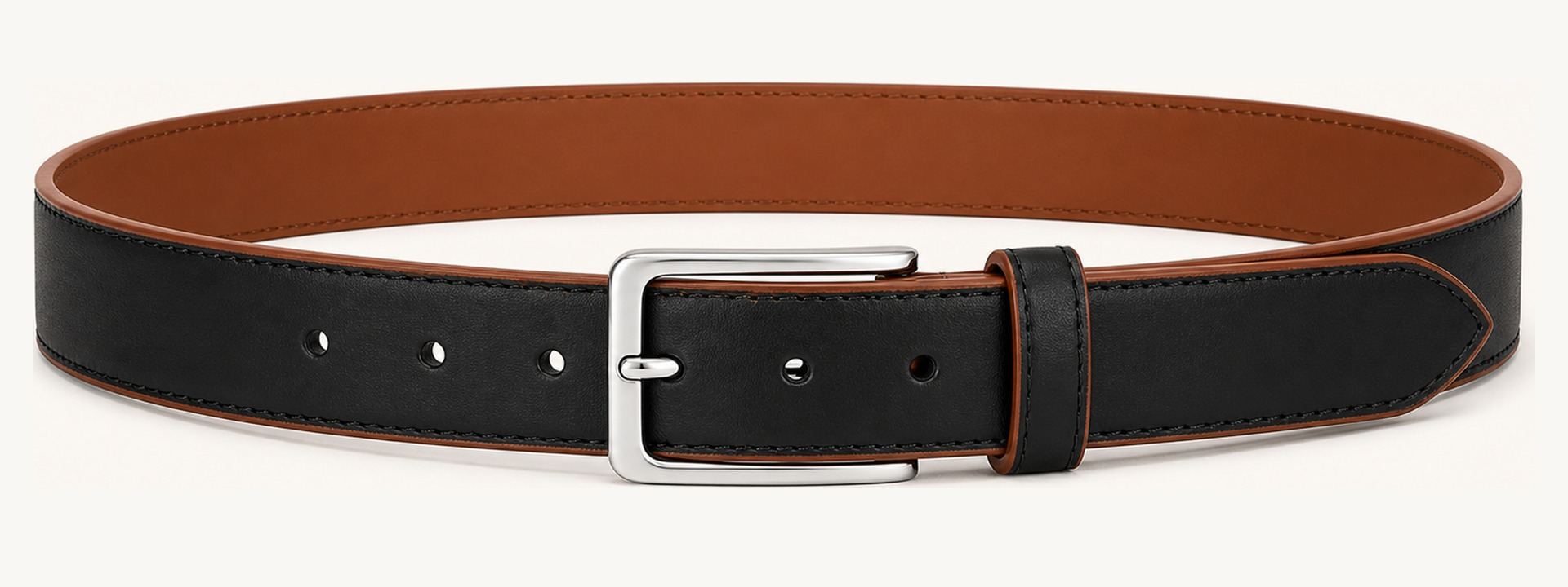 Two-tone edge belt - Black / Cognac