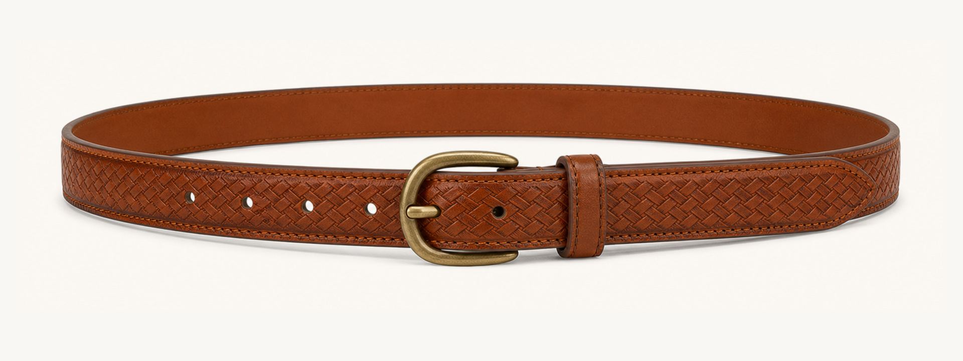 Basket emboss casual belt - Cognac