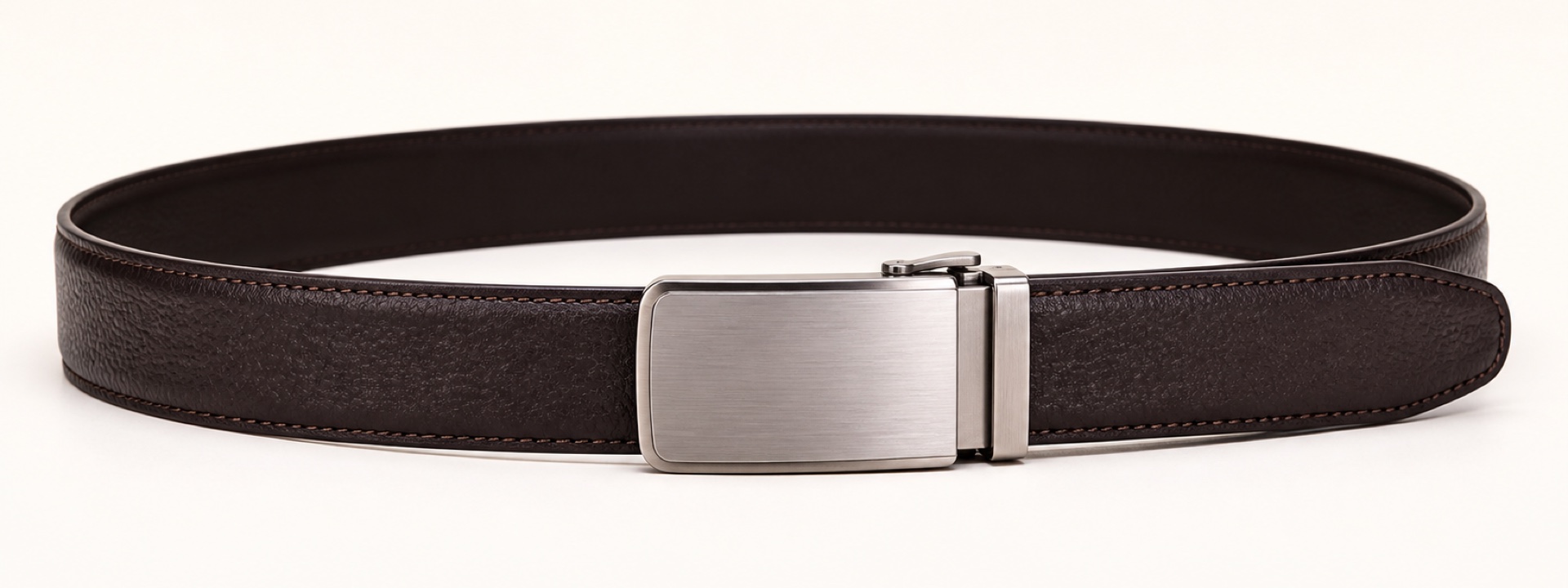 Rounded silver track-lock belt - Dark brown