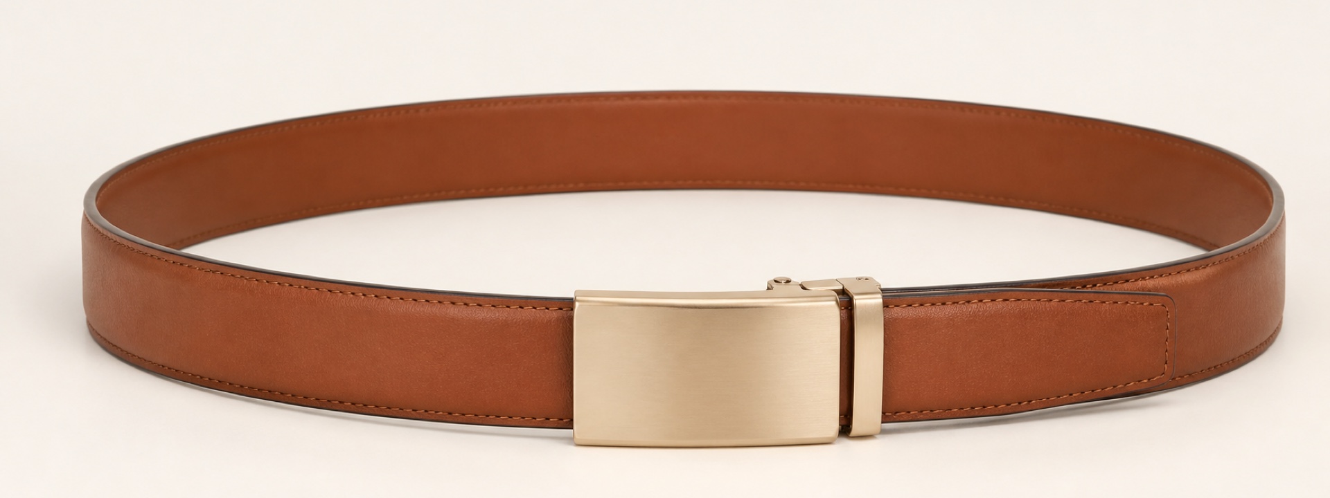 Champagne-tone automatic belt - Cognac