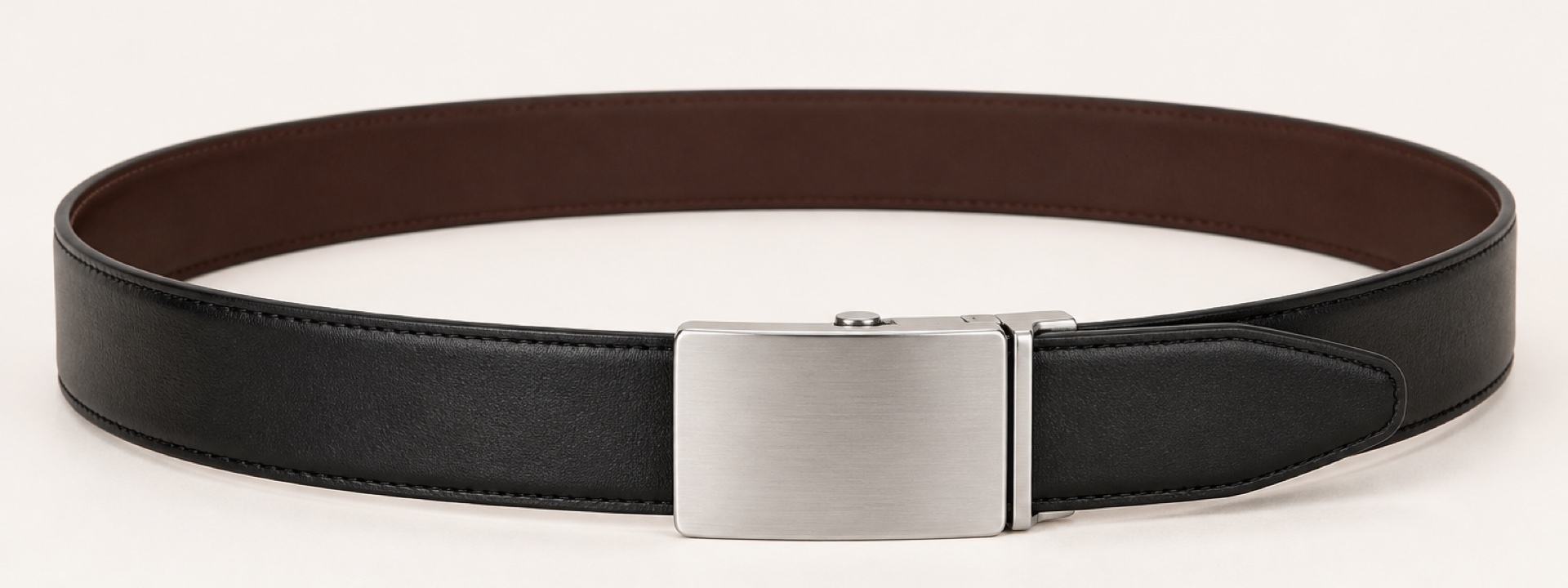 Reversible pressure-lock plaque belt - Black and dark brown