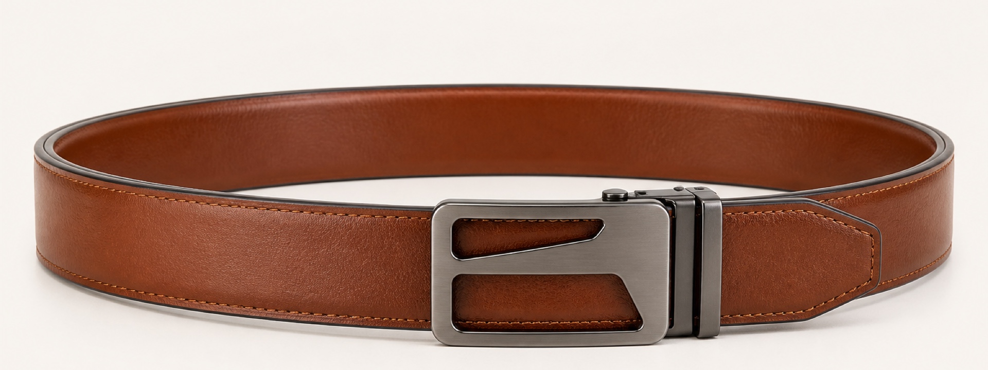 Open-center geometric plaque belt - Cognac