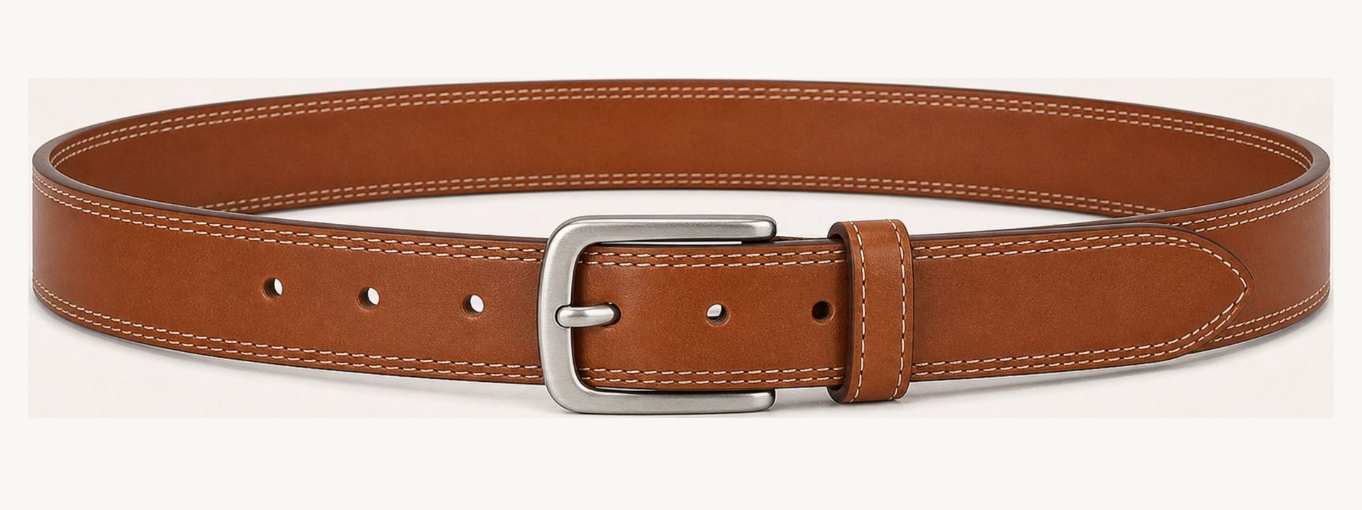 Contrast stitch leather belt - Cognac