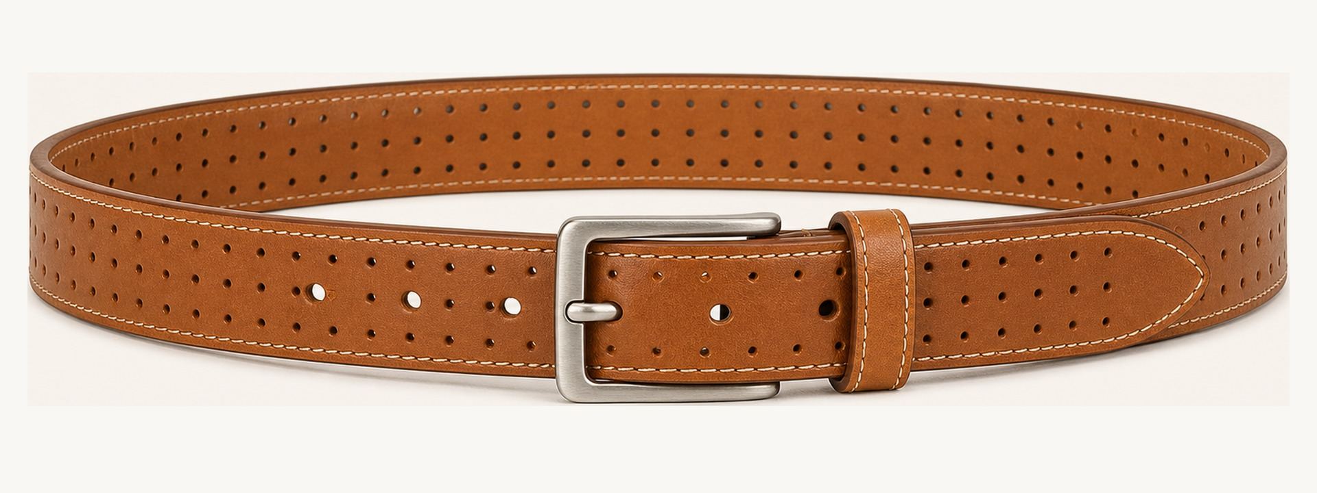 Perforated leather belt - Tan