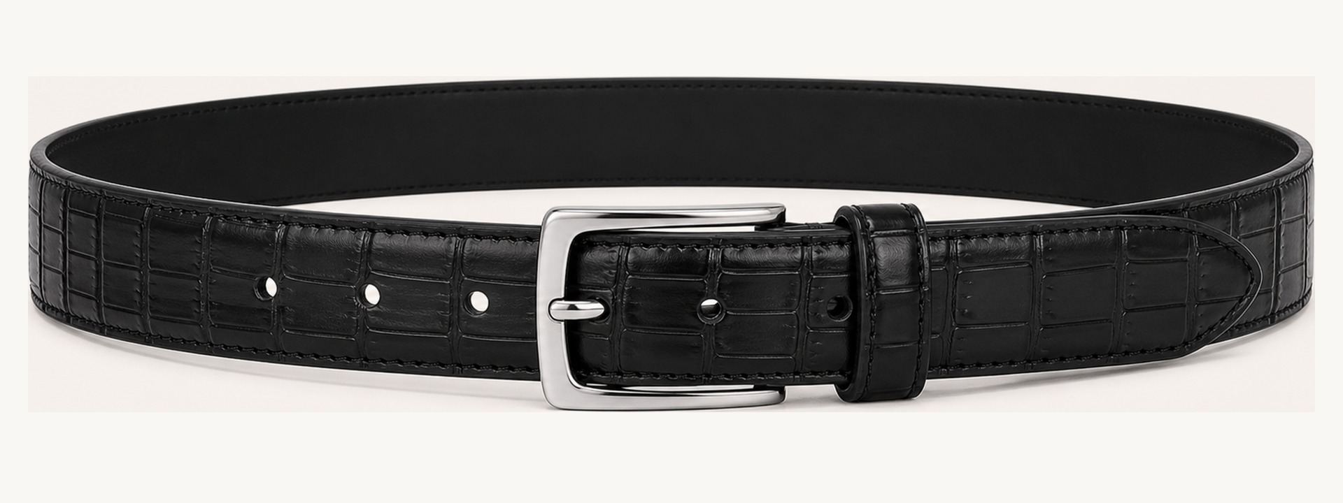 Croc-embossed cow leather belt - Black