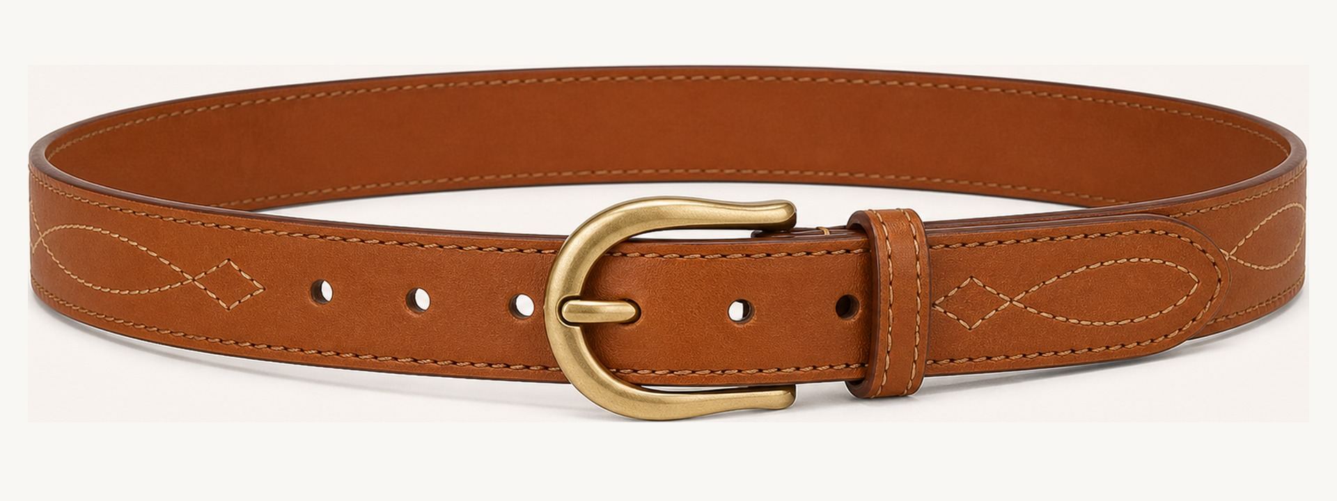 Horseshoe buckle leather belt - Cognac