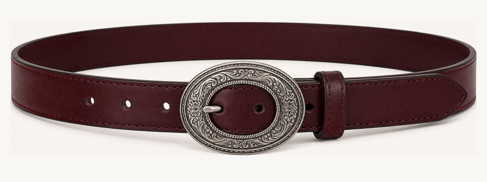 Oval western buckle belt - Oxblood