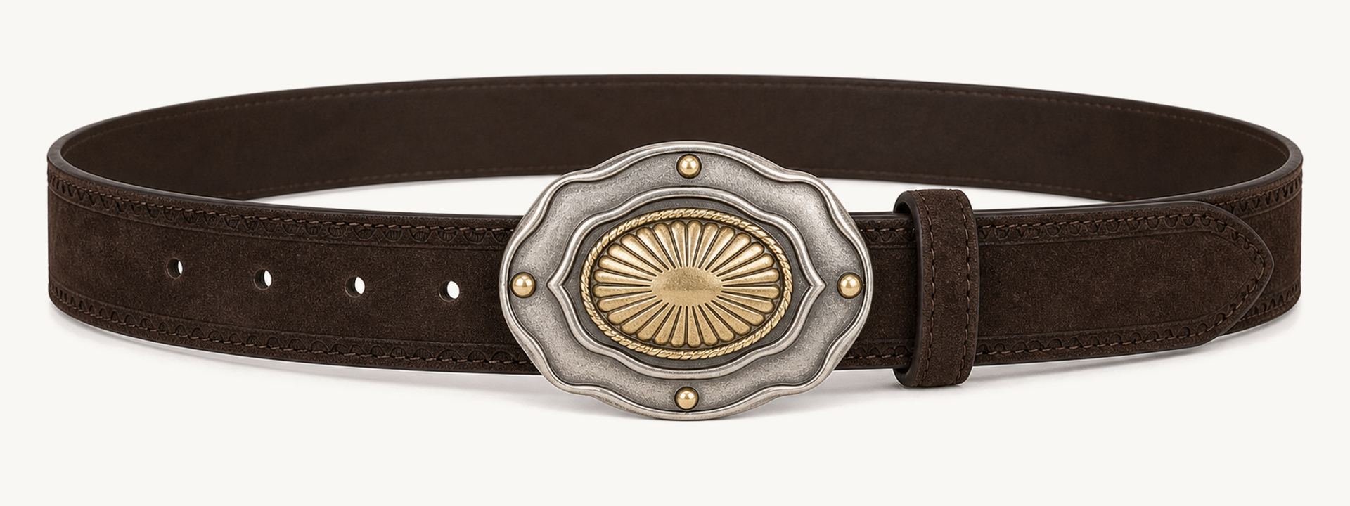 Refined concho suede belt - Dark brown
